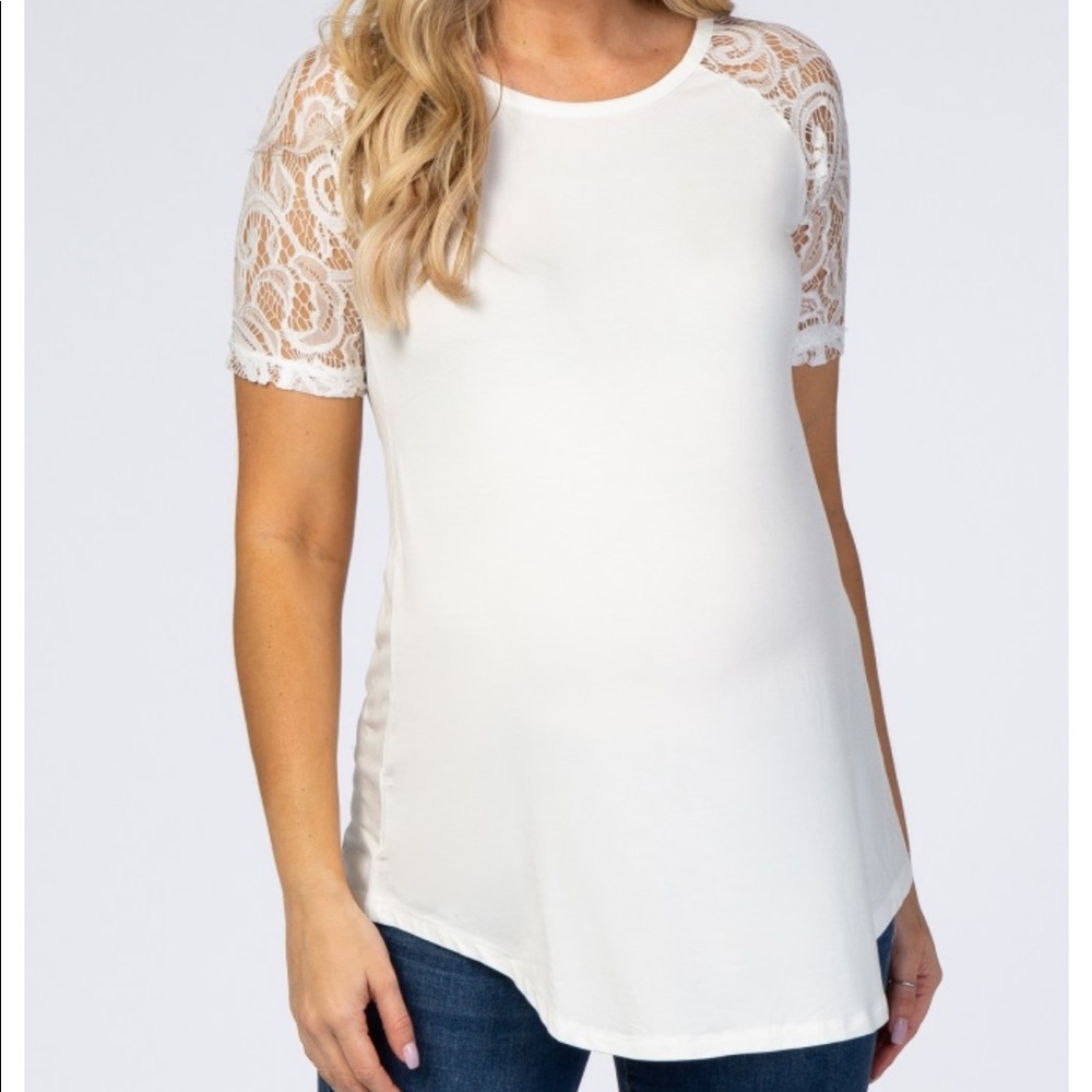 Pink blush white maternity shirt with lace